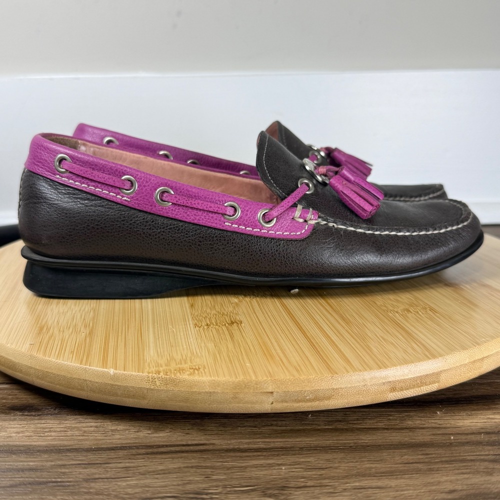 Cole Haan Tassel Loafers Women 7.5B Brown Magenta Leather Boat Shoes Grandmacore